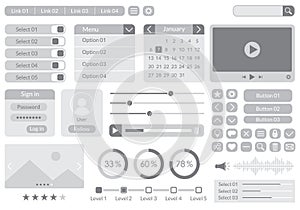 Ui kit design for app, web and mobile. Website interface template with buttons, icons, menu forms. Vector illustration